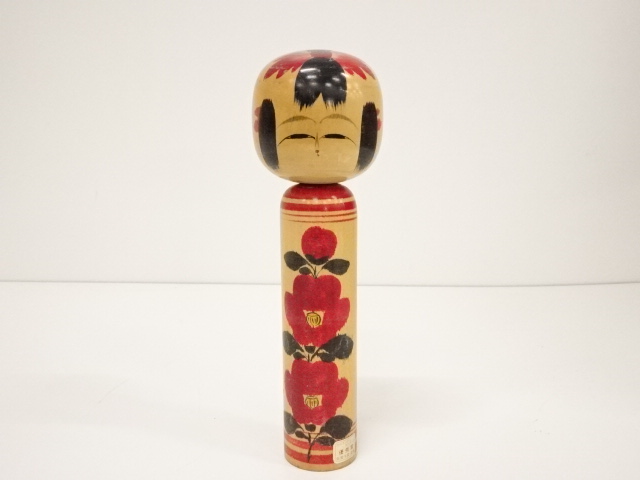 JAPANESE FOLK CRAFT / WOODEN KOKESHI DOLL / 24.2cm / SIGNED ARTISAN WORK 